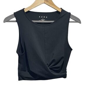 AERO Womens Medium Black Twist Front Cropped Tank Y2K Active Top Fitted